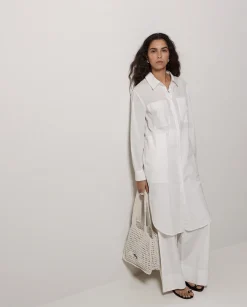 YERSE Vestido cuello camisero popelín blanco Sale
