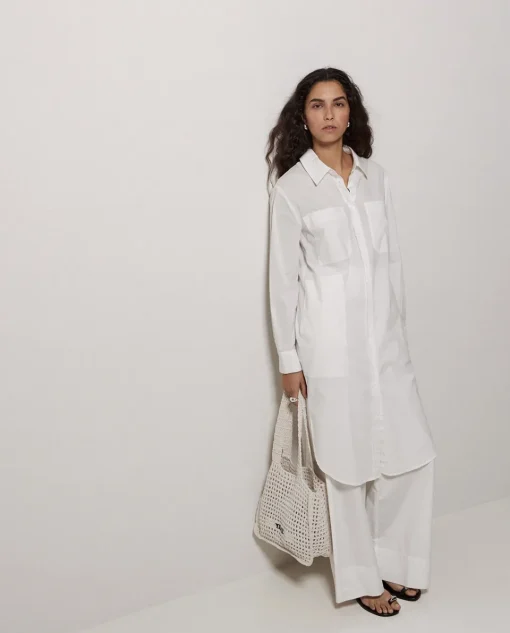 YERSE Vestido cuello camisero popelín blanco Sale