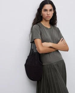 YERSE Vestido evasé falda plisada caqui Best