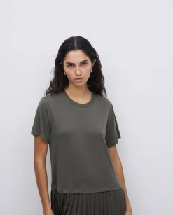 YERSE Vestido evasé falda plisada caqui Best