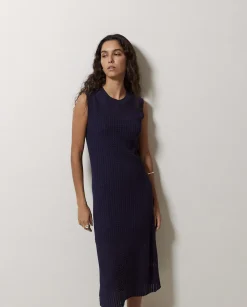 YERSE Vestido largo calado azul oscuro Discount