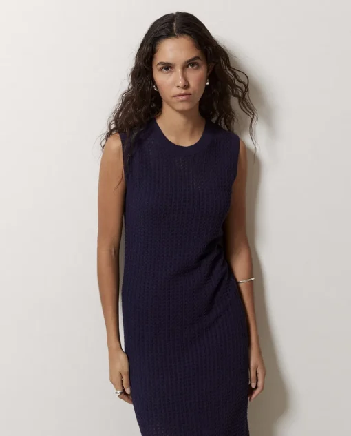 YERSE Vestido largo calado azul oscuro Discount