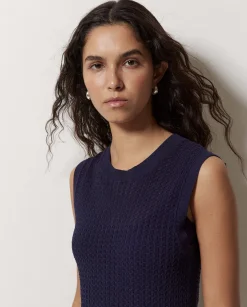 YERSE Vestido largo calado azul oscuro Discount