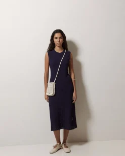 YERSE Vestido largo calado azul oscuro Discount