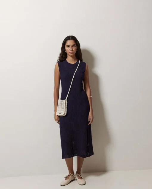 YERSE Vestido largo calado azul oscuro Discount