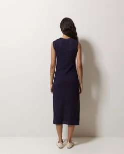 YERSE Vestido largo calado azul oscuro Discount