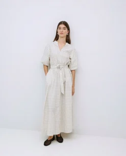 YERSE Vestido largo cuadros crudo Discount