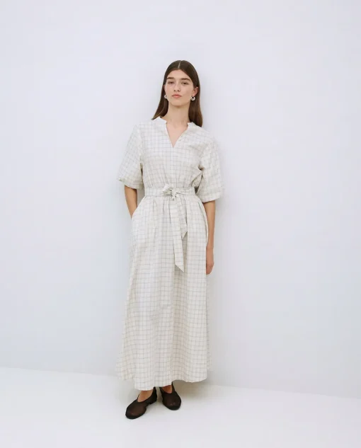 YERSE Vestido largo cuadros crudo Discount