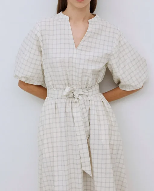 YERSE Vestido largo cuadros crudo Discount