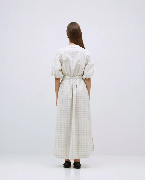 YERSE Vestido largo cuadros crudo Discount