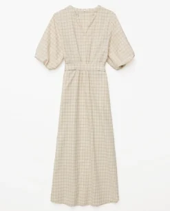 YERSE Vestido largo cuadros crudo Discount