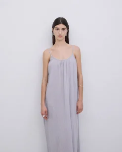 YERSE Vestido largo doble gasa gris New