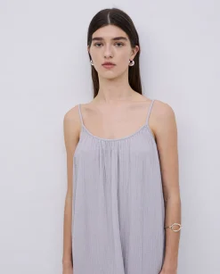 YERSE Vestido largo doble gasa gris New