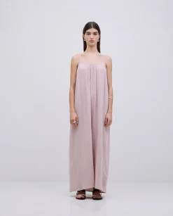 YERSE Vestido largo doble gasa rosa pálido Online