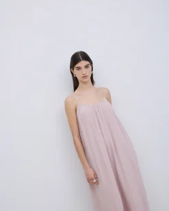 YERSE Vestido largo doble gasa rosa pálido Online
