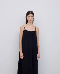 YERSE Vestido largo doble gasa negro Best