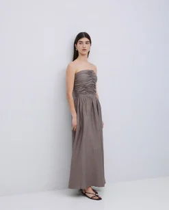YERSE Vestido largo drapeado caqui Fashion