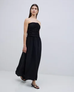 YERSE Vestido largo drapeado negro New
