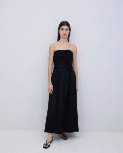 YERSE Vestido largo drapeado negro New