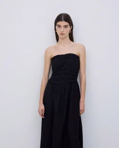 YERSE Vestido largo drapeado negro New