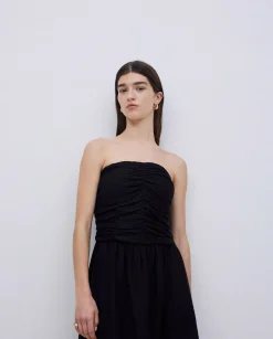 YERSE Vestido largo drapeado negro New