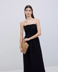 YERSE Vestido largo drapeado negro New