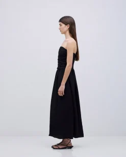YERSE Vestido largo drapeado negro New