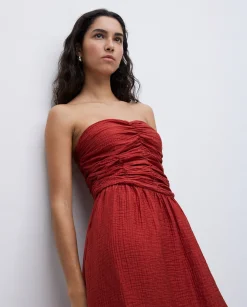 YERSE Vestido largo drapeado terracota Fashion