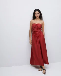 YERSE Vestido largo drapeado terracota Fashion