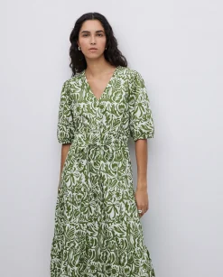 YERSE Vestido largo manga abullonada verde Best