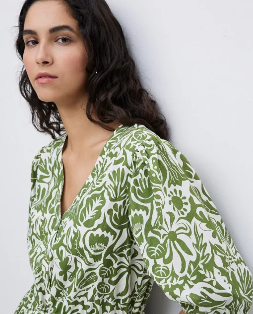 YERSE Vestido largo manga abullonada verde Best