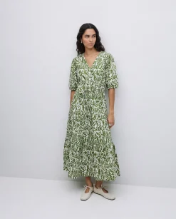 YERSE Vestido largo manga abullonada verde Best