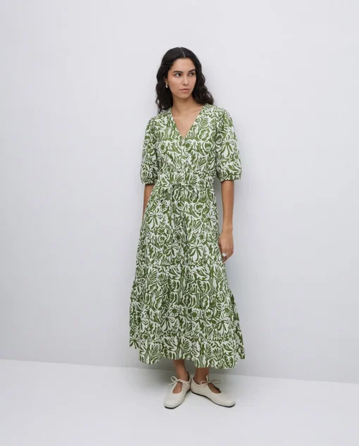 YERSE Vestido largo manga abullonada verde Best