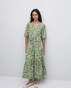 YERSE Vestido largo manga abullonada verde Best