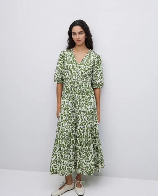 YERSE Vestido largo manga abullonada verde Best