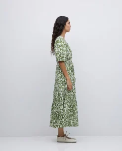 YERSE Vestido largo manga abullonada verde Best