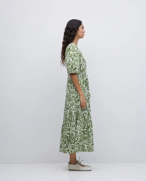 YERSE Vestido largo manga abullonada verde Best