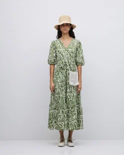 YERSE Vestido largo manga abullonada verde Best