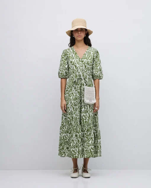 YERSE Vestido largo manga abullonada verde Best