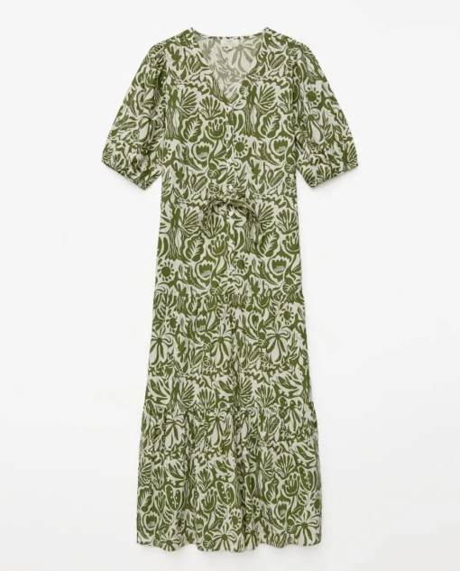 YERSE Vestido largo manga abullonada verde Best