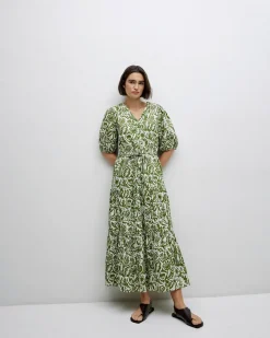 YERSE Vestido largo manga abullonada verde Best