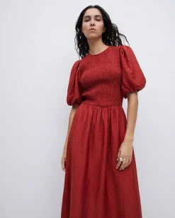 YERSE Vestido largo manga abullonada terracota Clearance