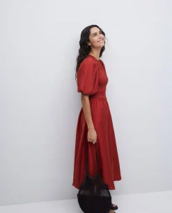 YERSE Vestido largo manga abullonada terracota Clearance