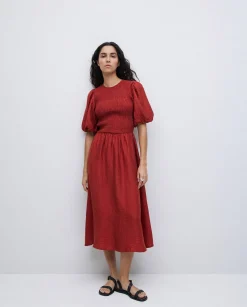 YERSE Vestido largo manga abullonada terracota Clearance