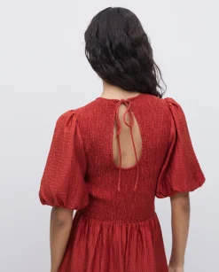 YERSE Vestido largo manga abullonada terracota Clearance