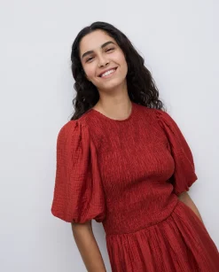 YERSE Vestido largo manga abullonada terracota Clearance