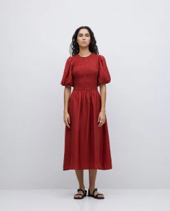 YERSE Vestido largo manga abullonada terracota Clearance