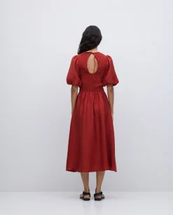 YERSE Vestido largo manga abullonada terracota Clearance