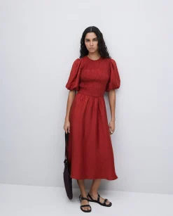 YERSE Vestido largo manga abullonada terracota Clearance