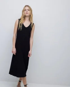 YERSE Vestido largo tirantes evasé negro Outlet